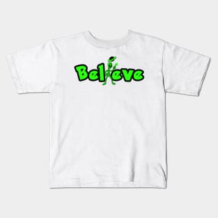 Believe Alien with Spaceship Kids T-Shirt